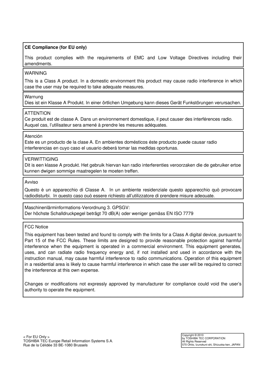 Toshiba TRSTA00UCQMR, TRST-A00 owner manual CE Compliance for EU only 