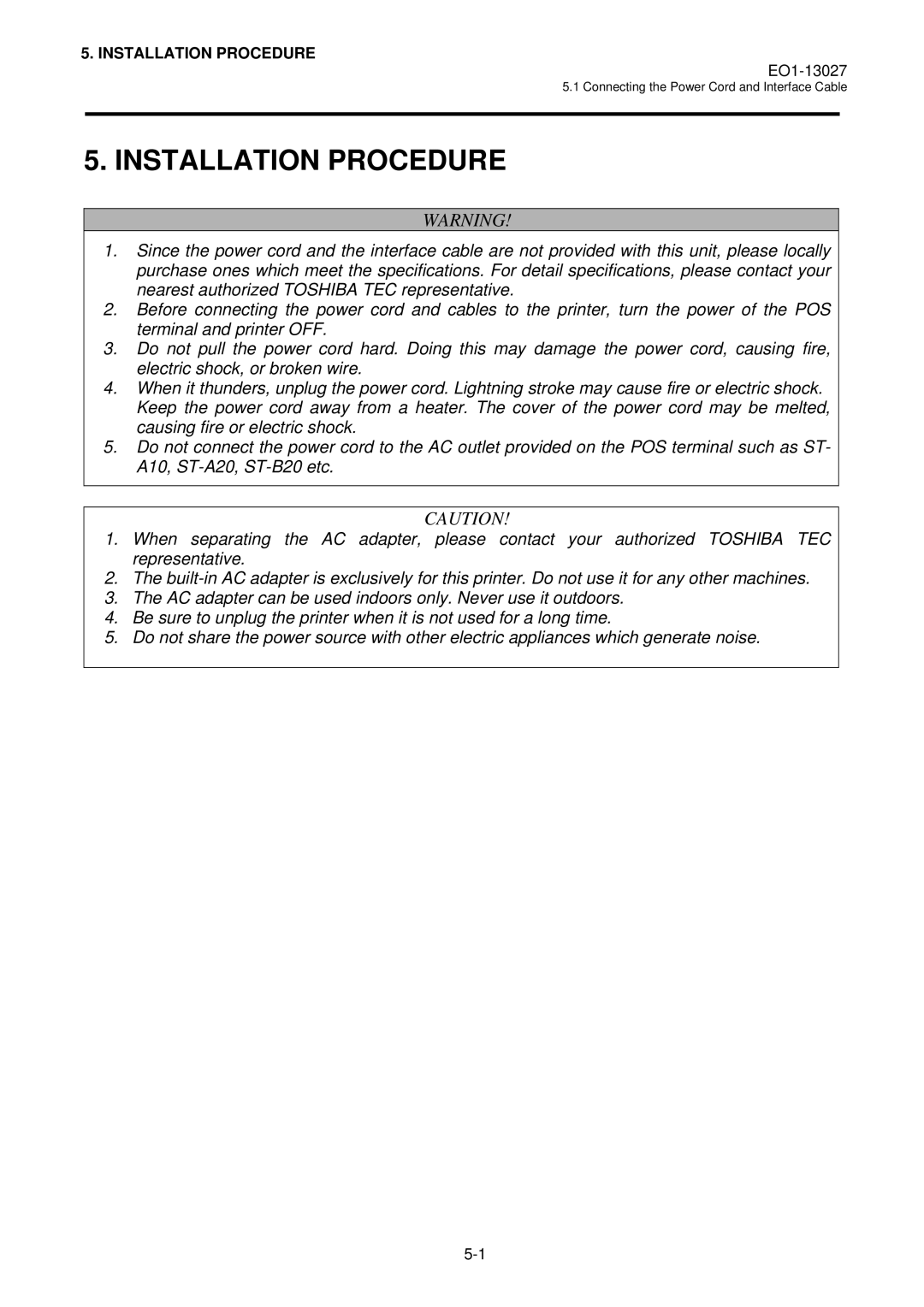 Toshiba TRSTA00UCQMR, TRST-A00 owner manual Installation Procedure 