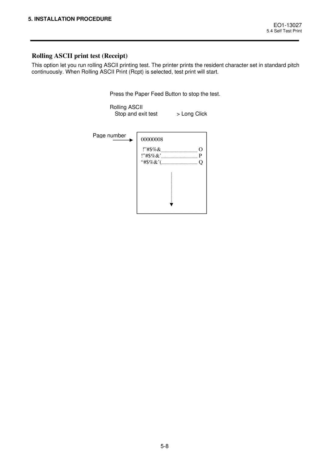 Toshiba TRST-A00, TRSTA00UCQMR owner manual Rolling Ascii print test Receipt 