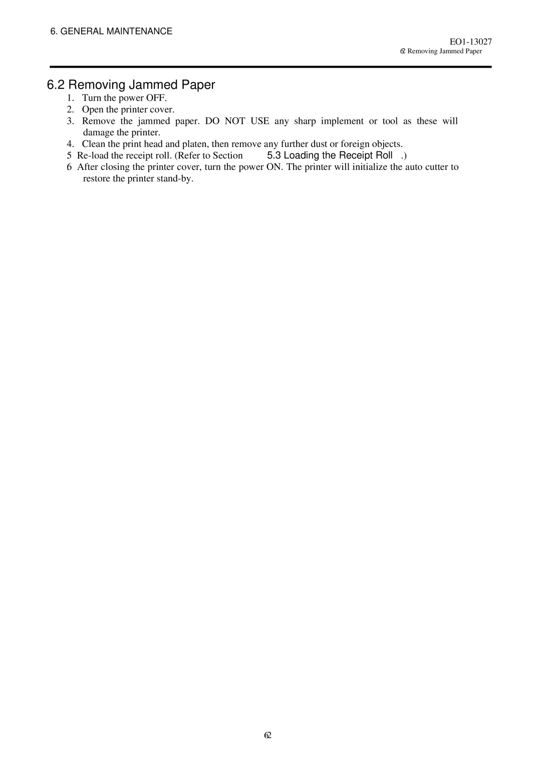 Toshiba TRSTA00UCQMR, TRST-A00 owner manual Removing Jammed Paper 