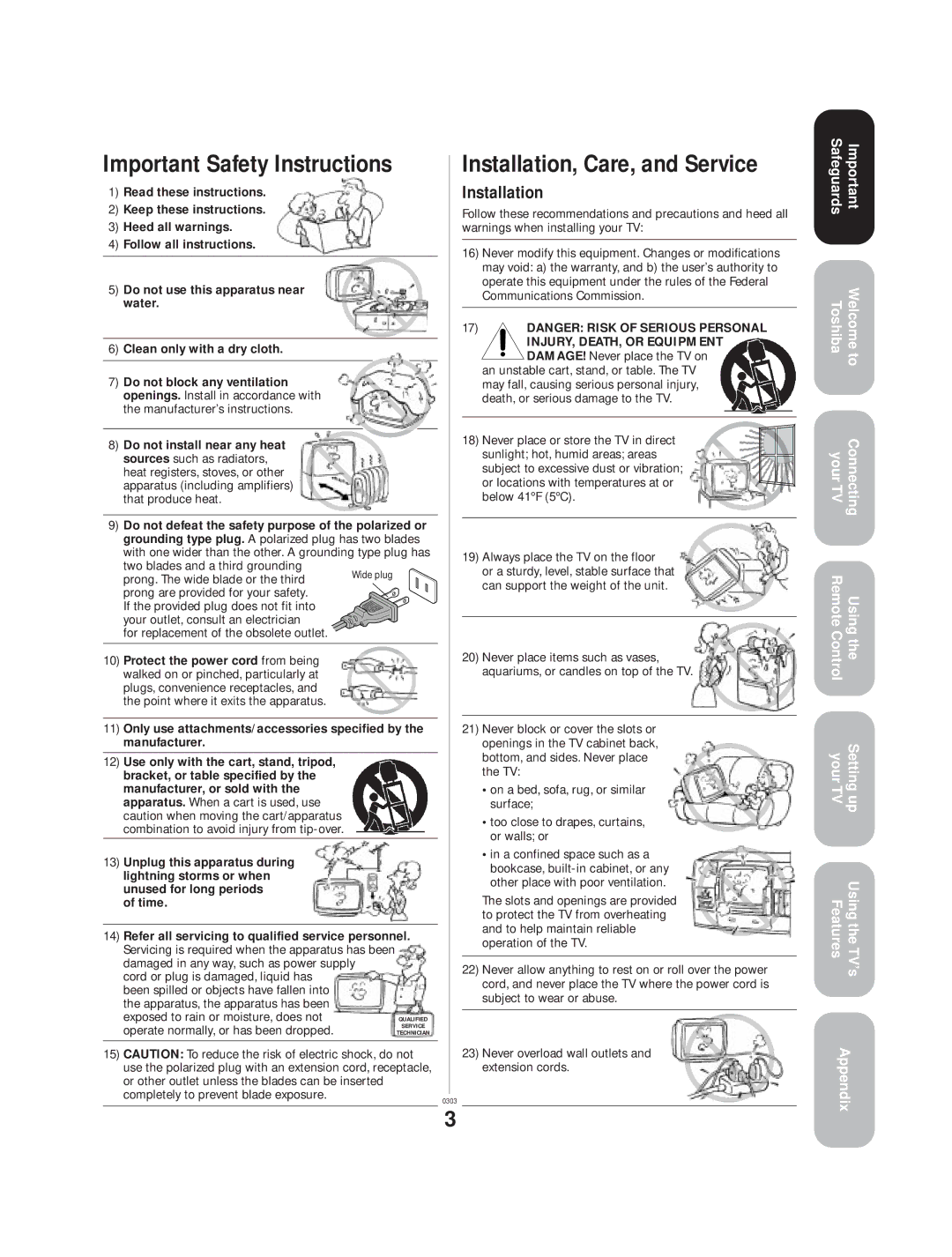 Toshiba TV 27A33 appendix Important Safety Instructions 