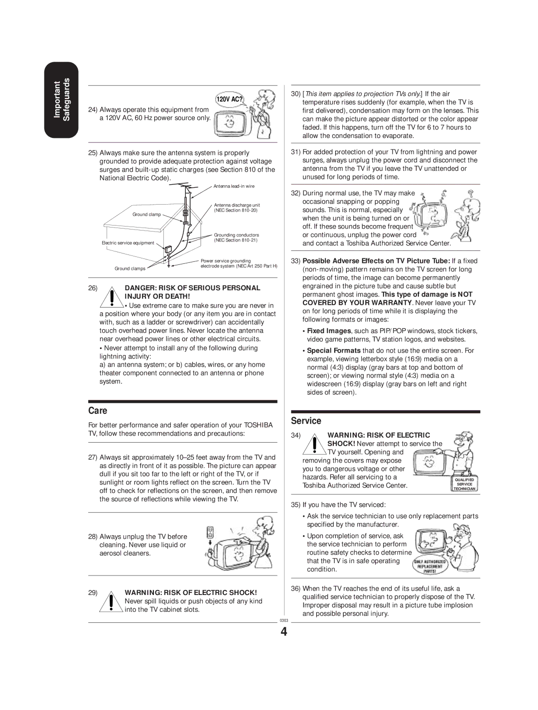 Toshiba TV 27A33 appendix This item applies to projection TVs only. If the air, 120V AC? 