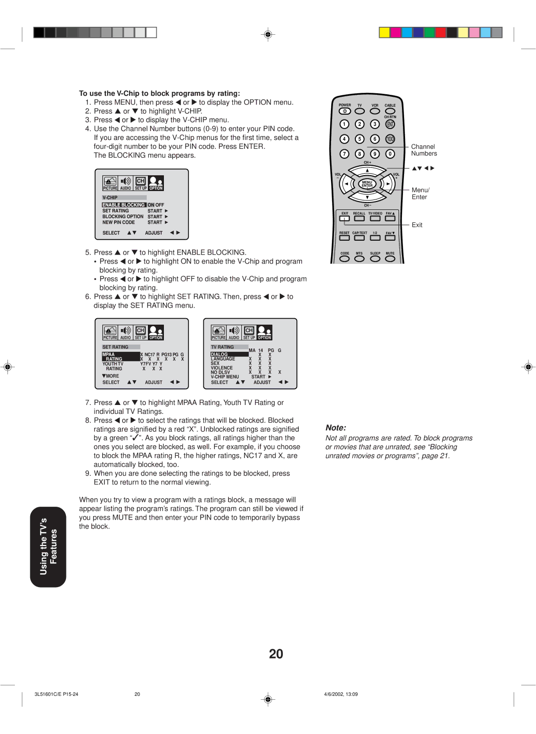 Toshiba TV 27A42 appendix To use the V-Chip to block programs by rating, Dialog Rating 