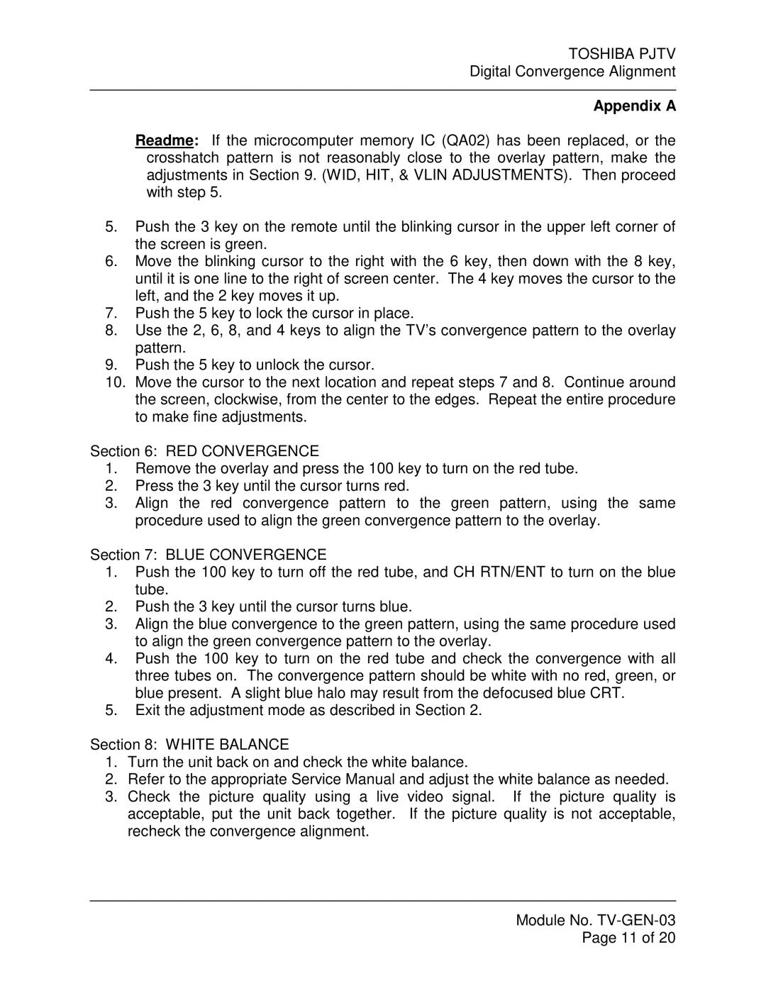 Toshiba TV-GEN-03 specifications Appendix a 