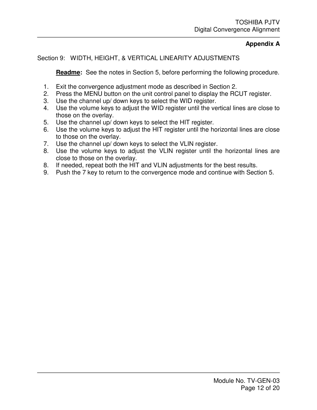 Toshiba TV-GEN-03 specifications Appendix a 