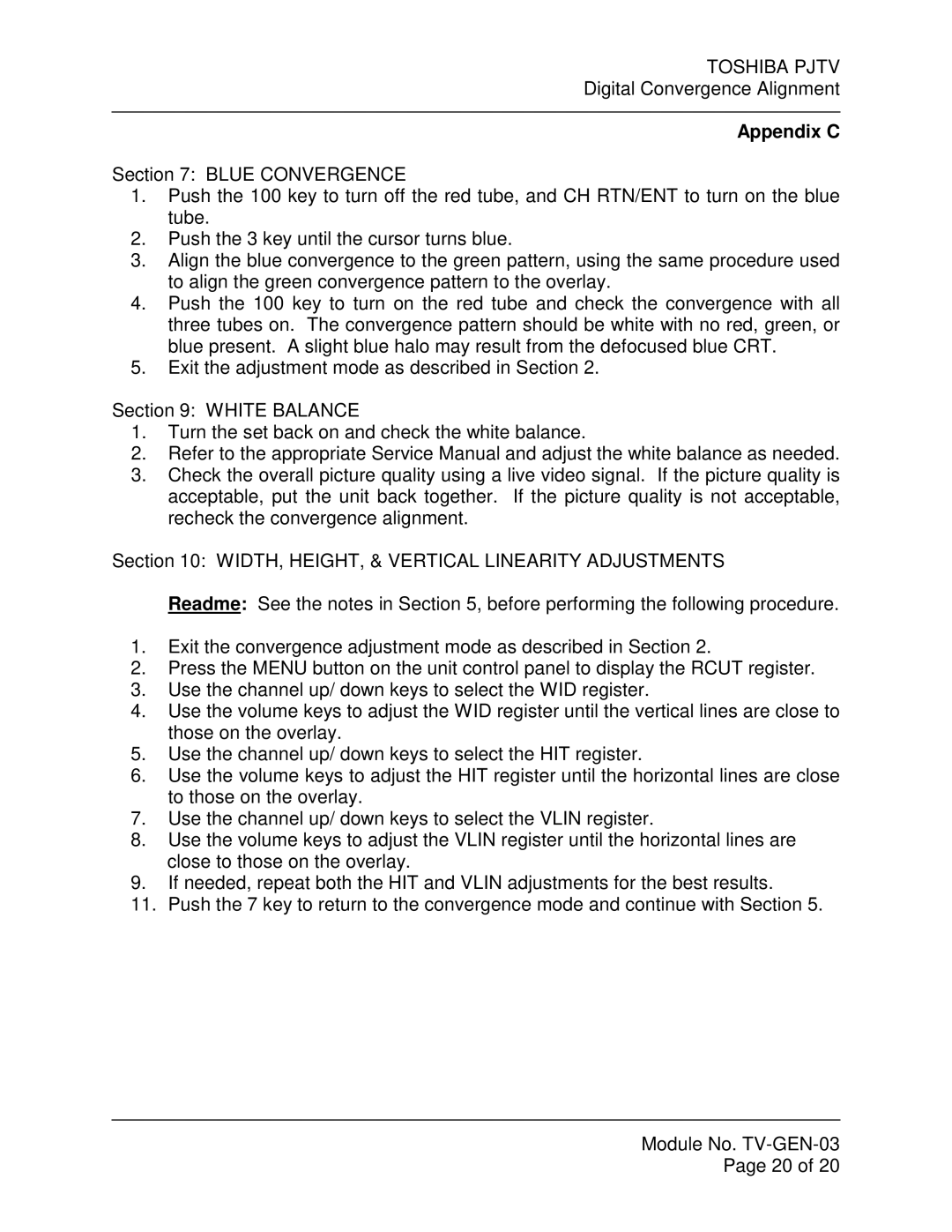 Toshiba TV-GEN-03 specifications Appendix C 