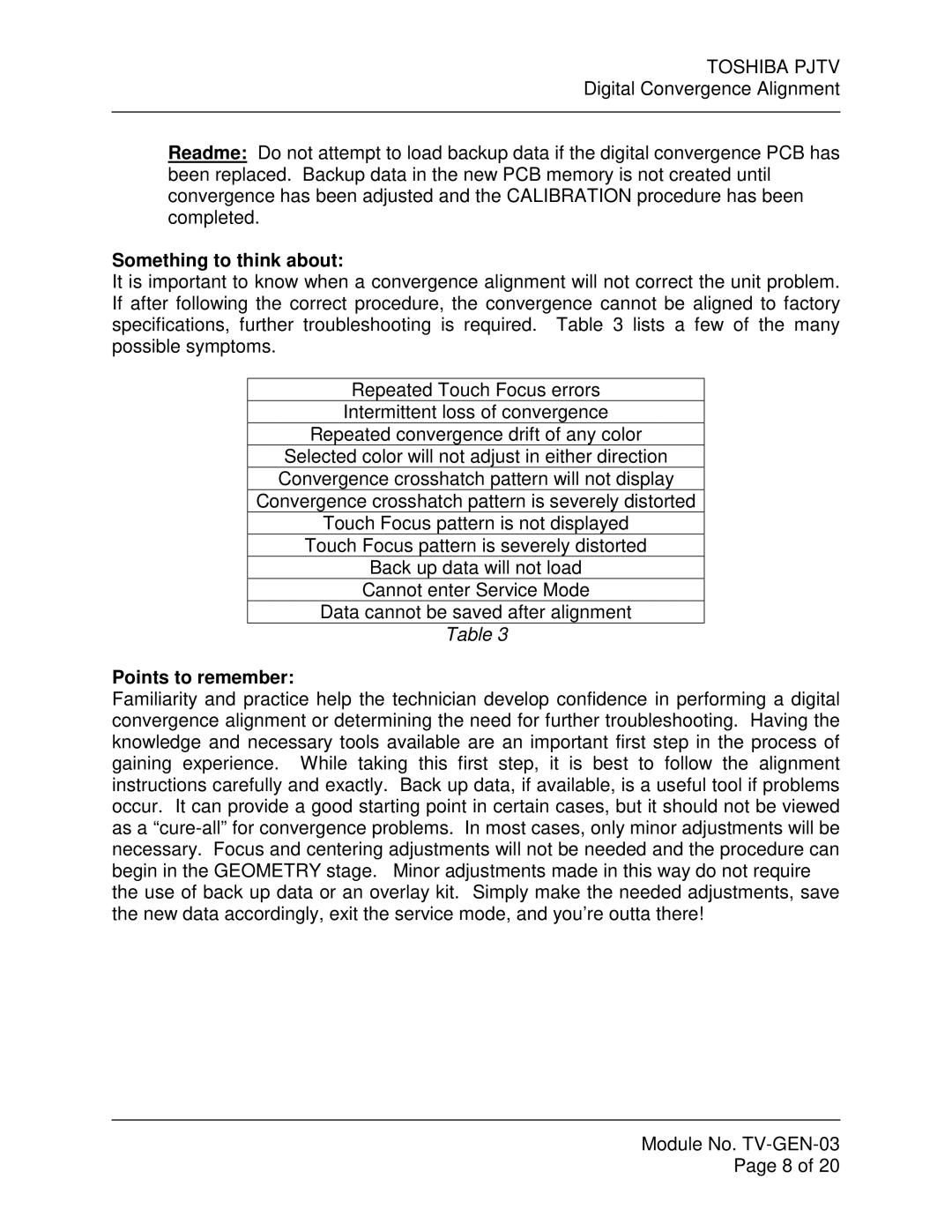 Toshiba TV-GEN-03 specifications Something to think about, Points to remember 