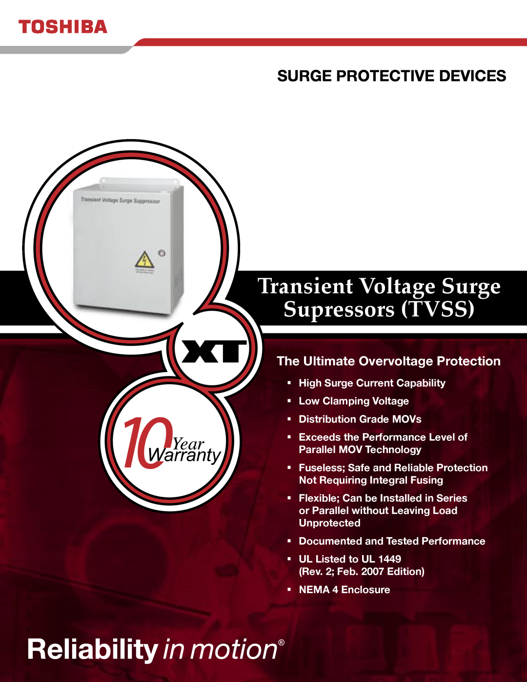 Toshiba TVS-XT140-277, TVS-XT140-120 manual Transient Voltage Surge Supressors TVSS, Surge Protective Devices 
