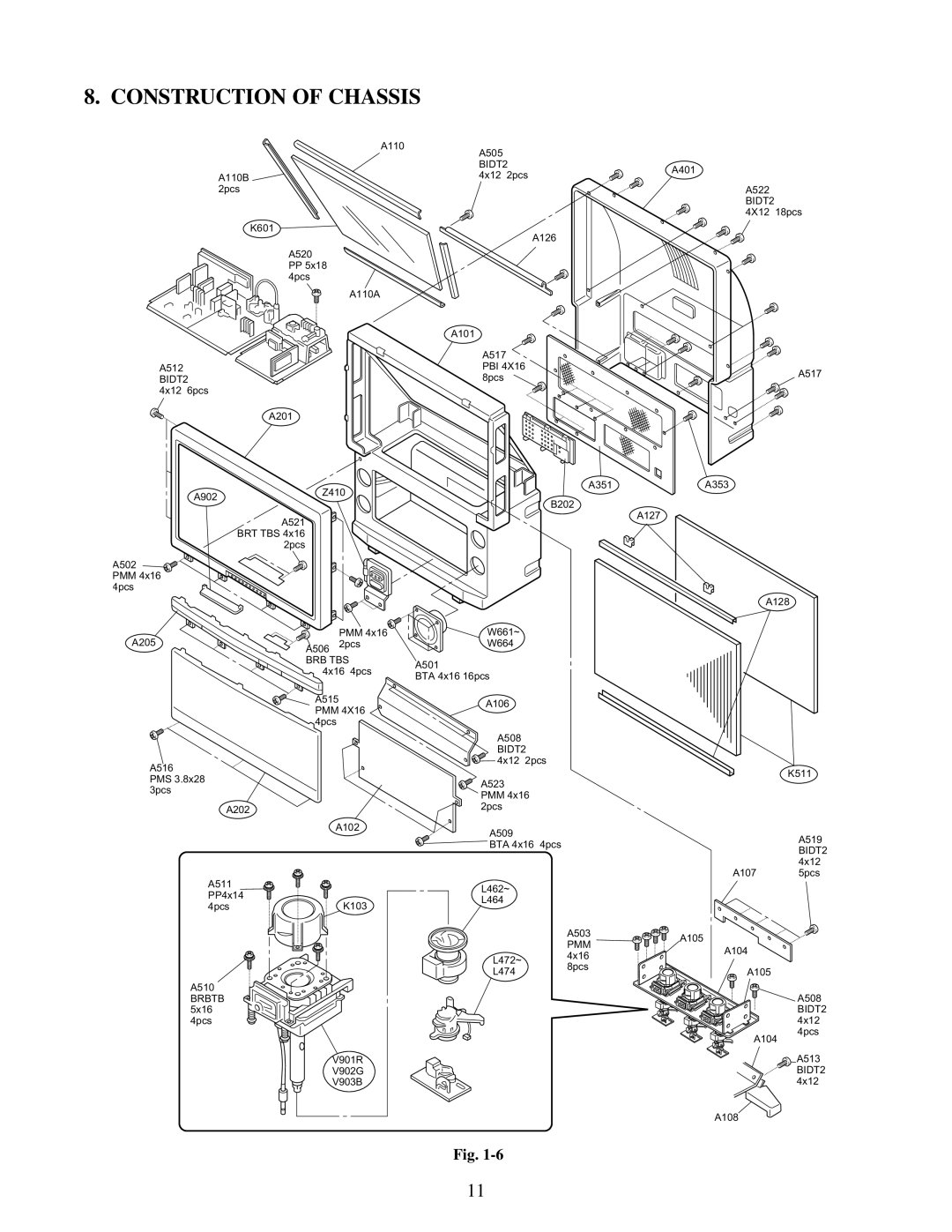 Toshiba TW40F80 manual Construction of Chassis 