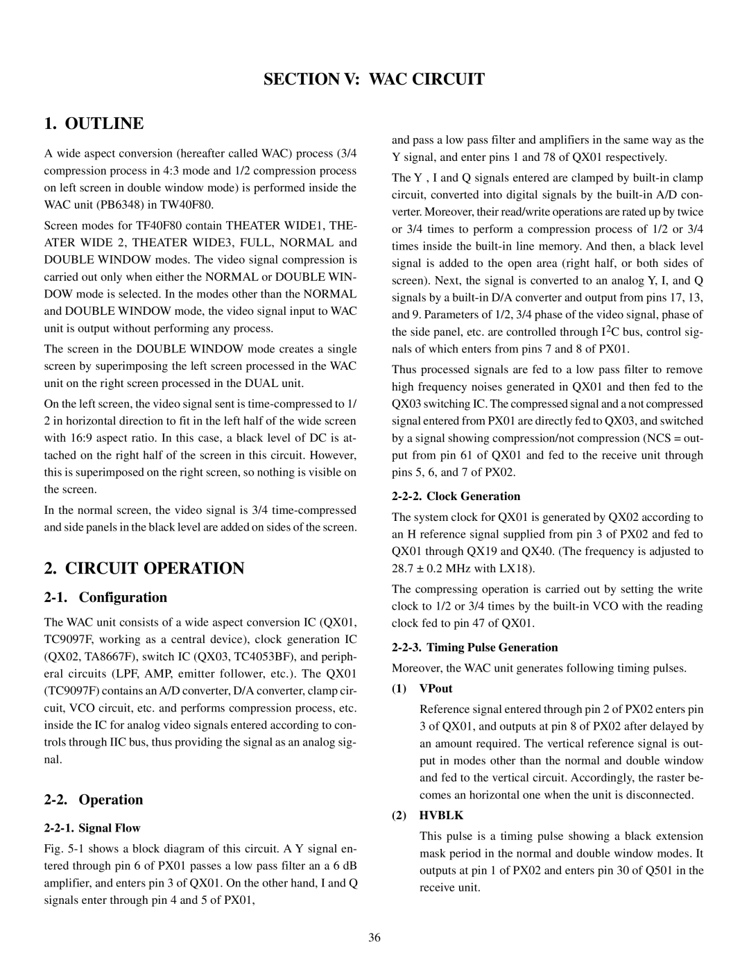 Toshiba TW40F80 manual Section V WAC Circuit Outline, Circuit Operation, Configuration 