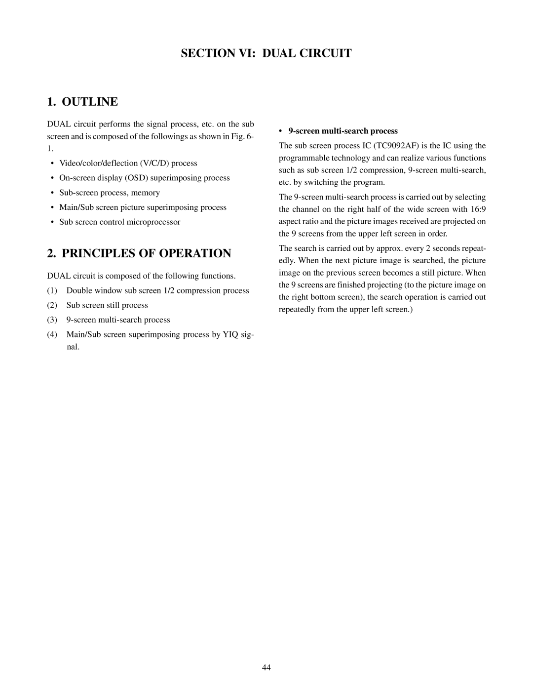 Toshiba TW40F80 manual Section VI Dual Circuit Outline, Principles of Operation, Screen multi-search process 