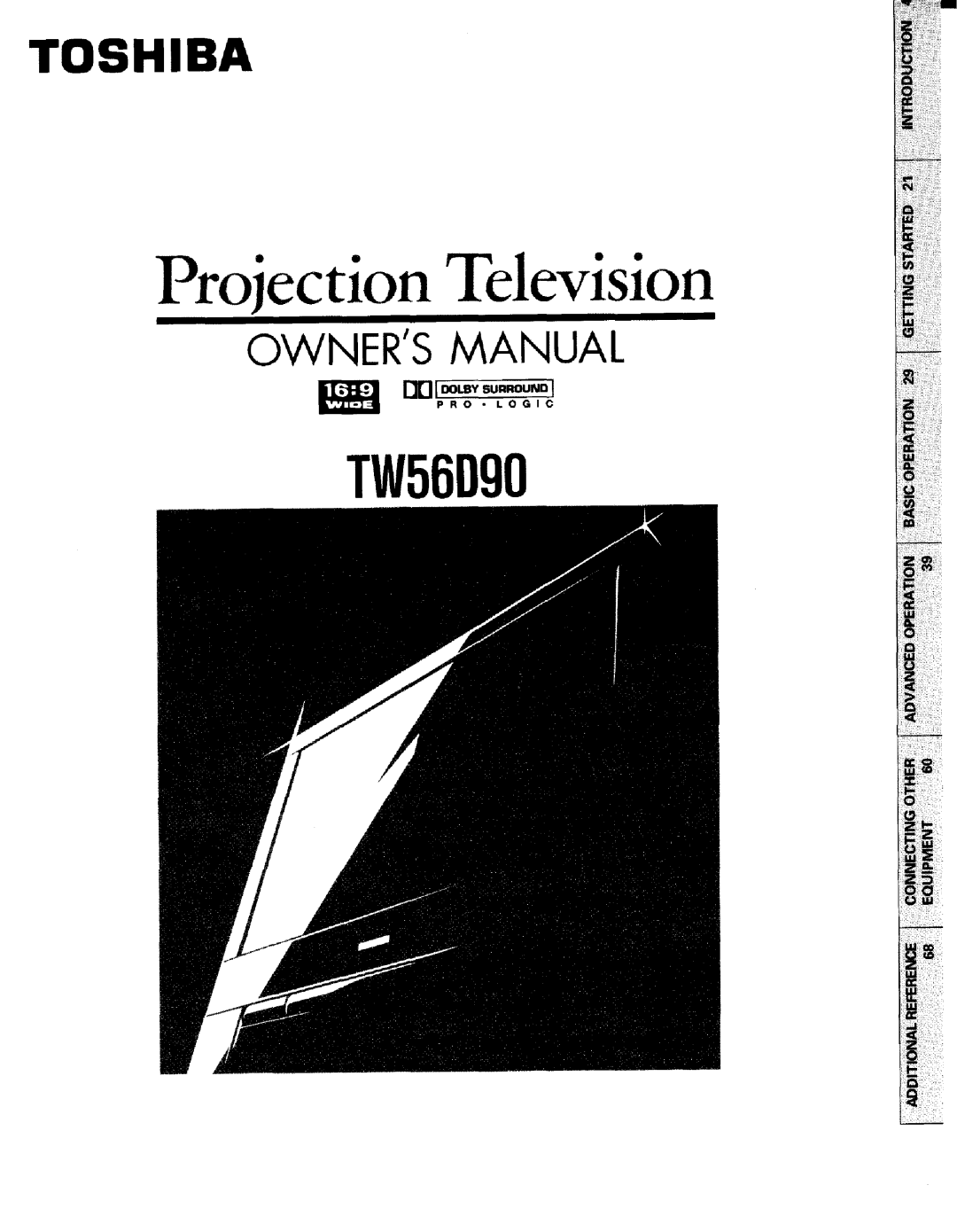 Toshiba TW56D90 owner manual Projection Television 