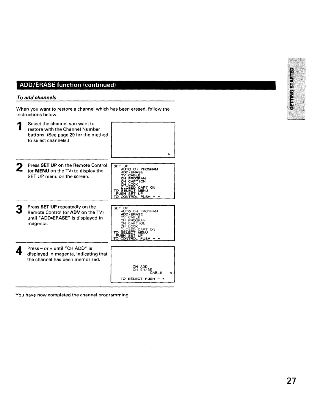 Toshiba TW56D90 owner manual To add channels 