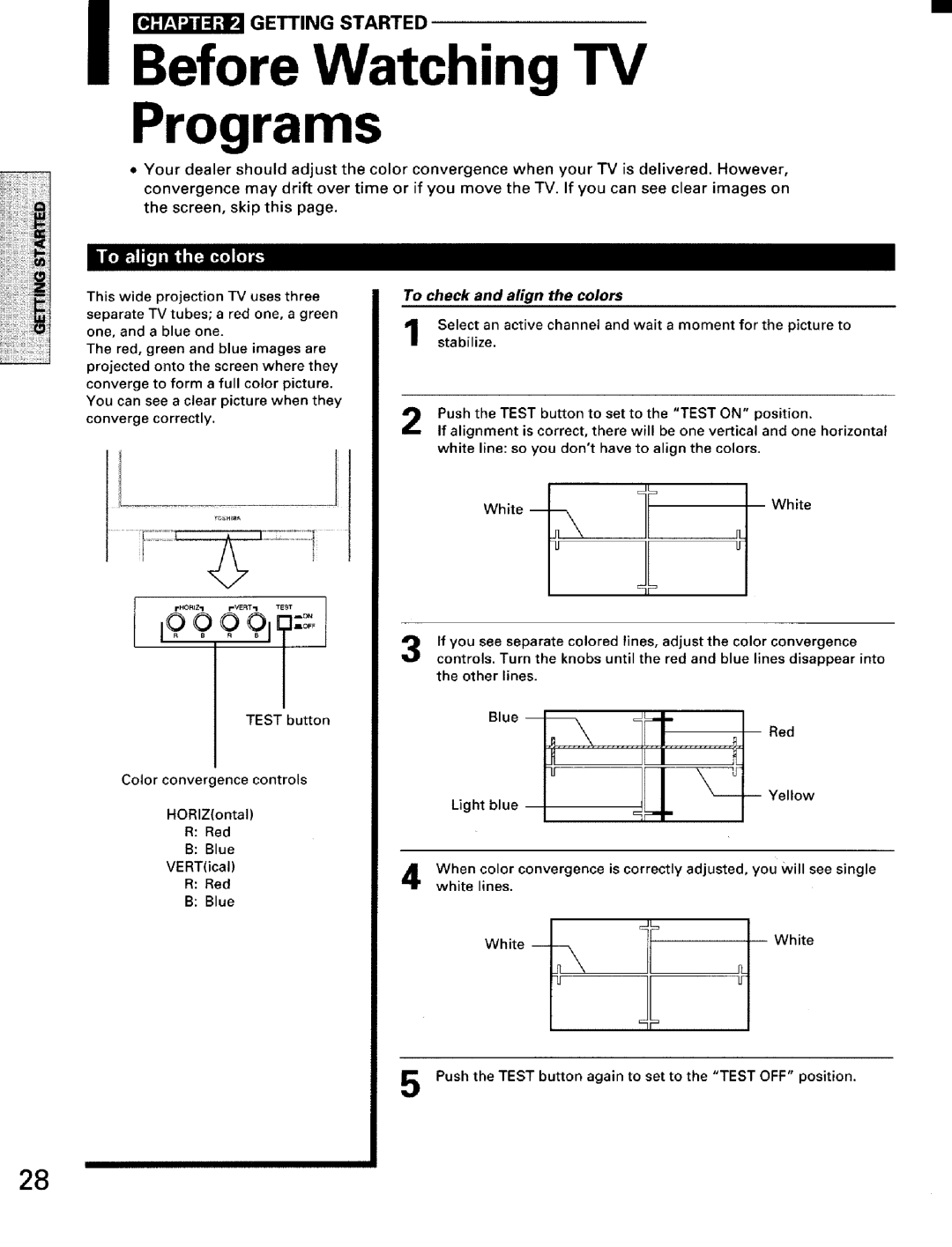 Toshiba TW56D90 owner manual To check and align the colors, Light blue 