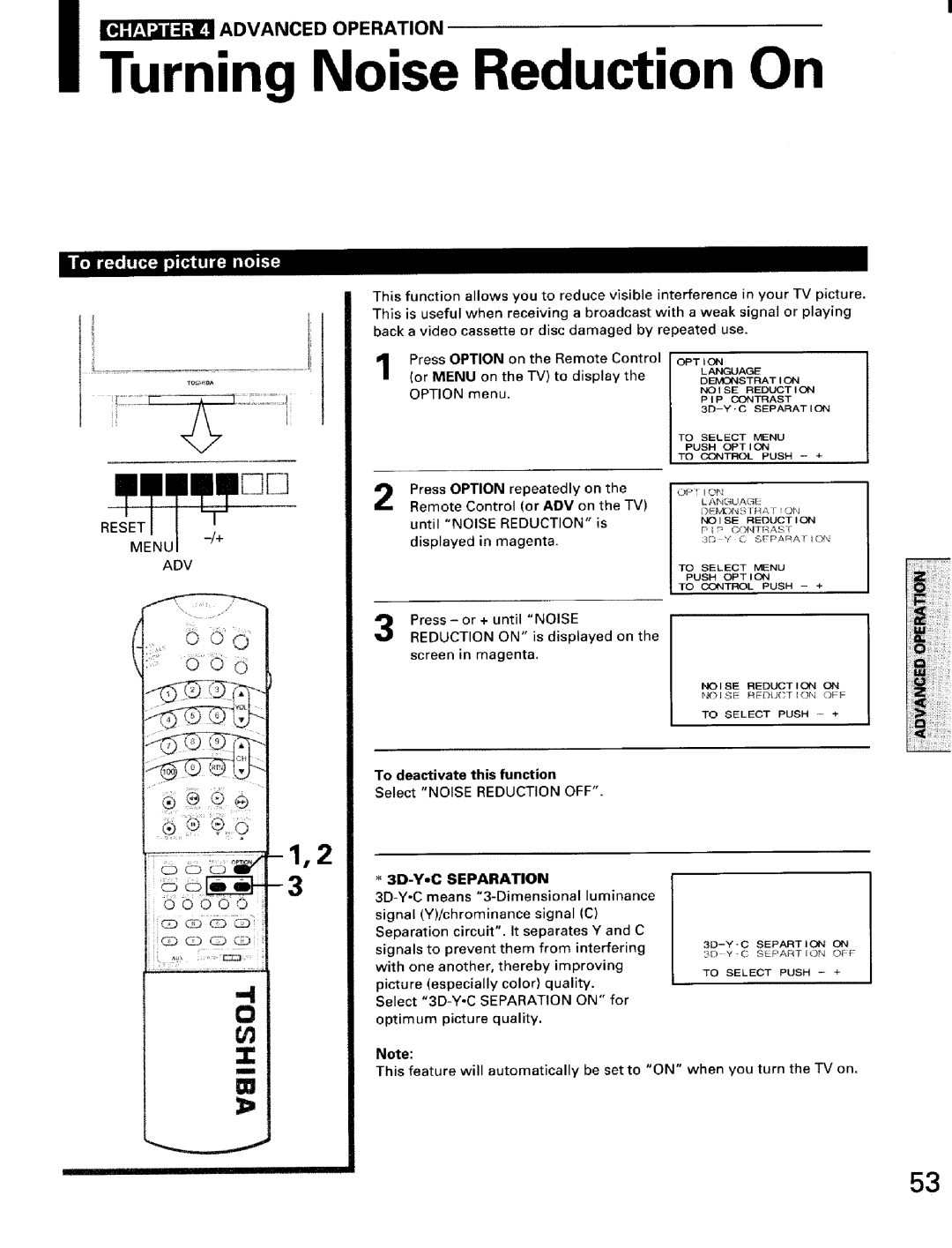 Toshiba TW56D90 owner manual 3D-YoC Separation, When you turn the TV on 