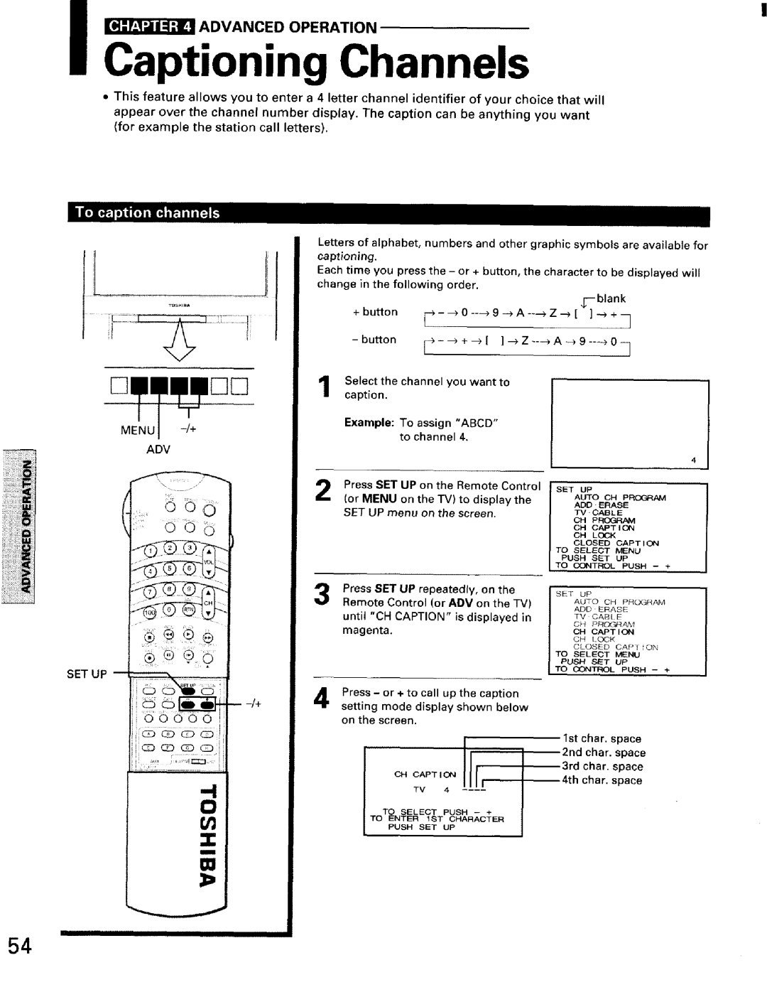 Toshiba TW56D90 owner manual Captioning, Blank, Button 