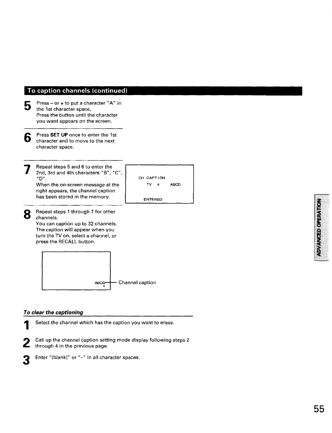 Toshiba TW56D90 owner manual To clear the captioning, Select the channel which has the caption you want to erase 