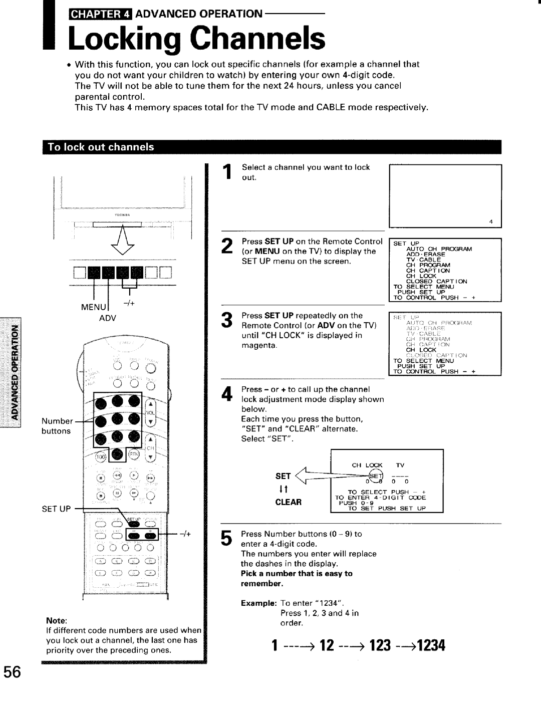 Toshiba TW56D90 owner manual Set, Clear, Pick a number that is easy to remember 