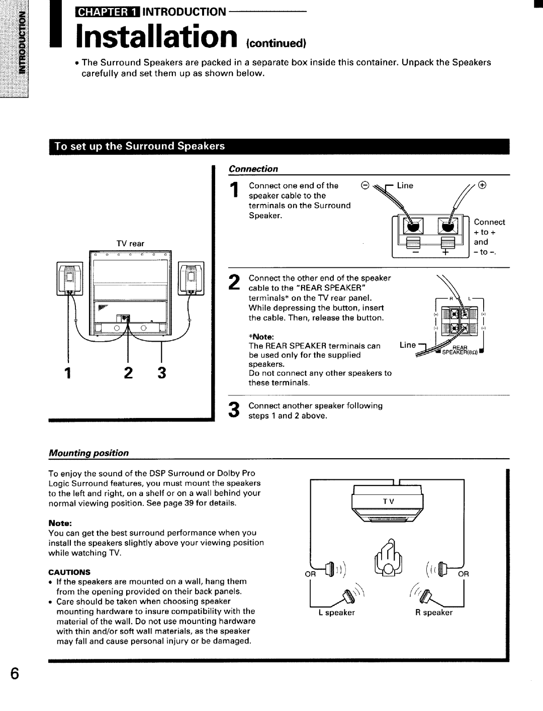 Toshiba TW56D90 owner manual Mounting position, Connecon 