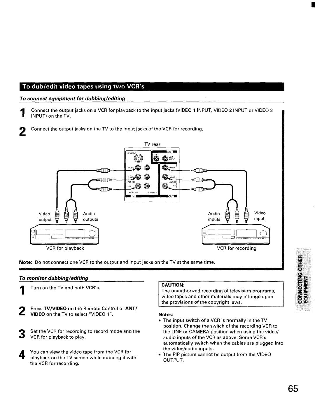 Toshiba TW56D90 owner manual Ioxom.YJr,l,J .nJoIl, mnn, nL,,,t.svzeli, To connect equipment for dubbing/editing 