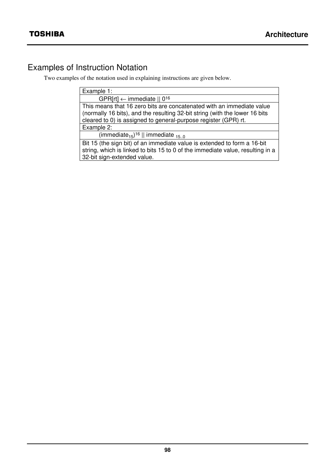 Toshiba TX39 user manual Examples of Instruction Notation 