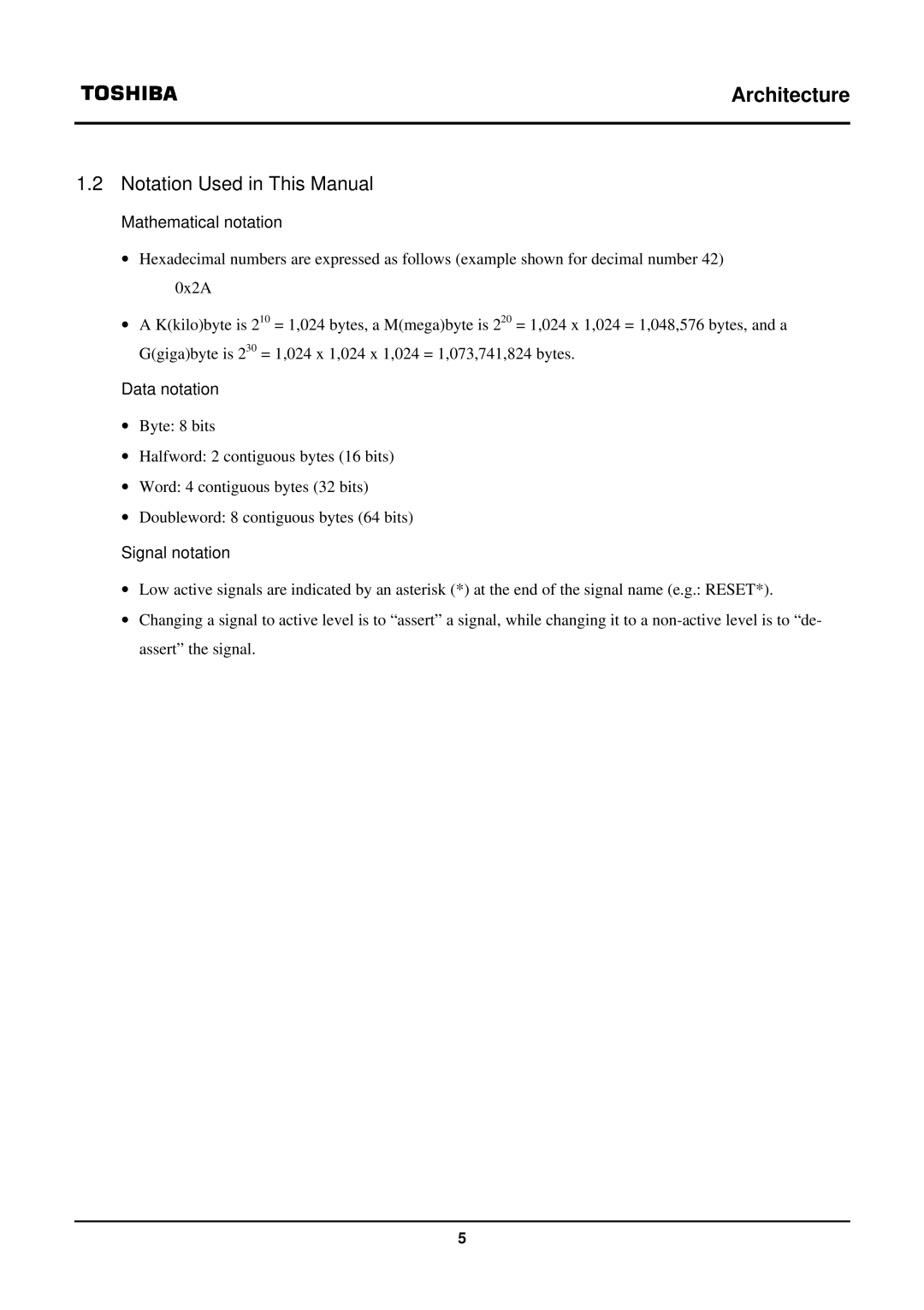 Toshiba TX39 user manual Notation Used in This Manual, Mathematical notation, Data notation, Signal notation 