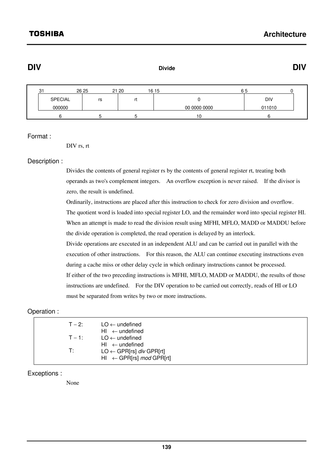 Toshiba TX39 user manual Div 