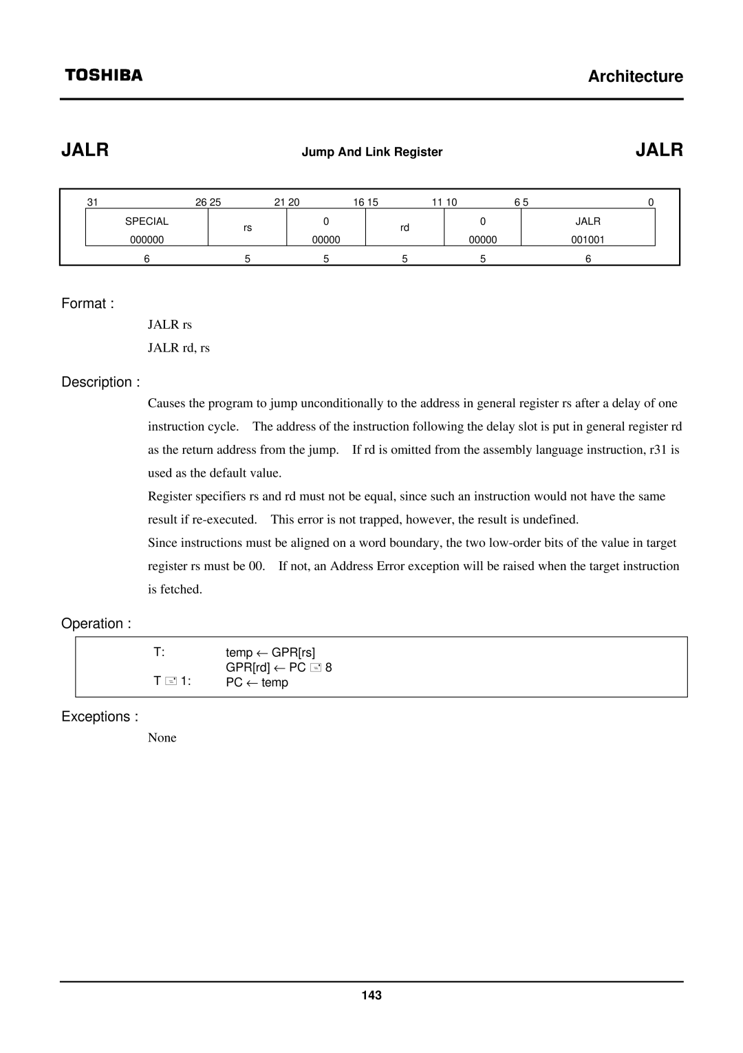 Toshiba TX39 user manual Jalr 