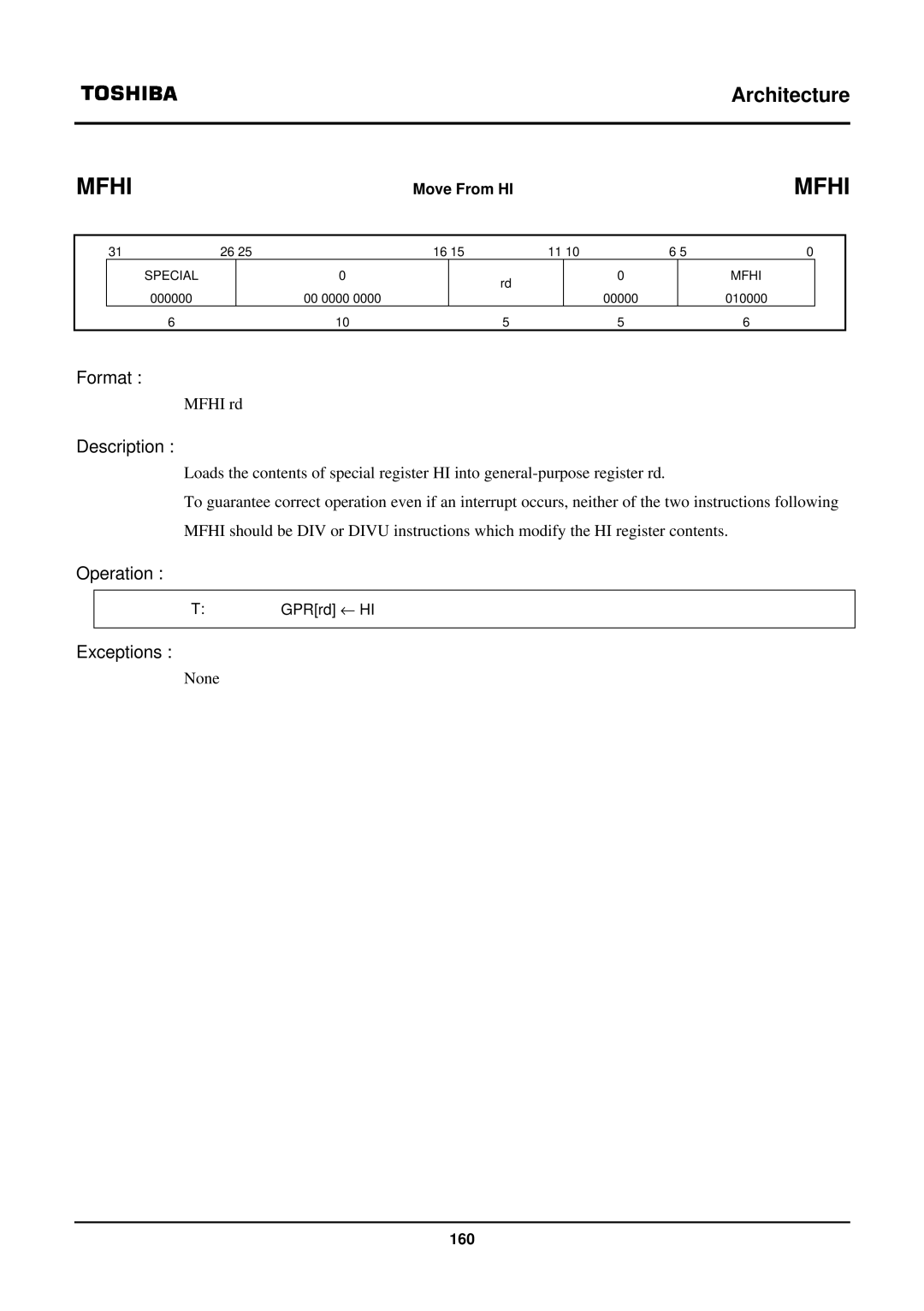 Toshiba TX39 user manual Mfhi 