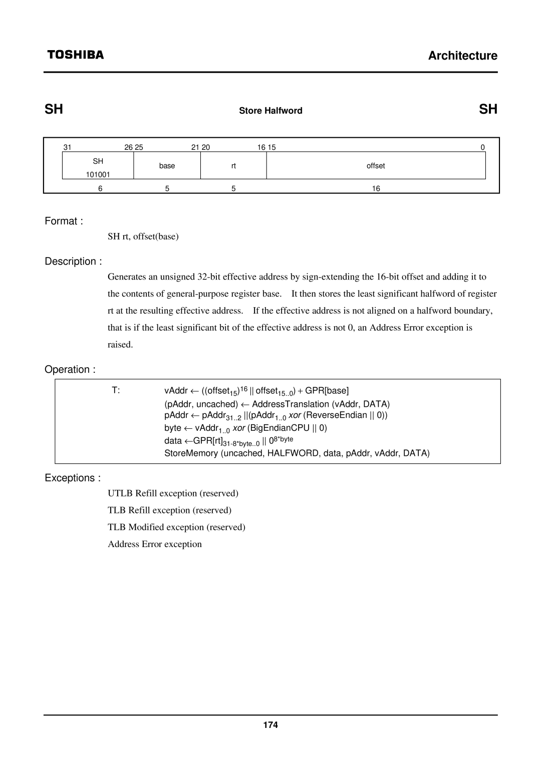 Toshiba TX39 user manual SH rt, offsetbase 