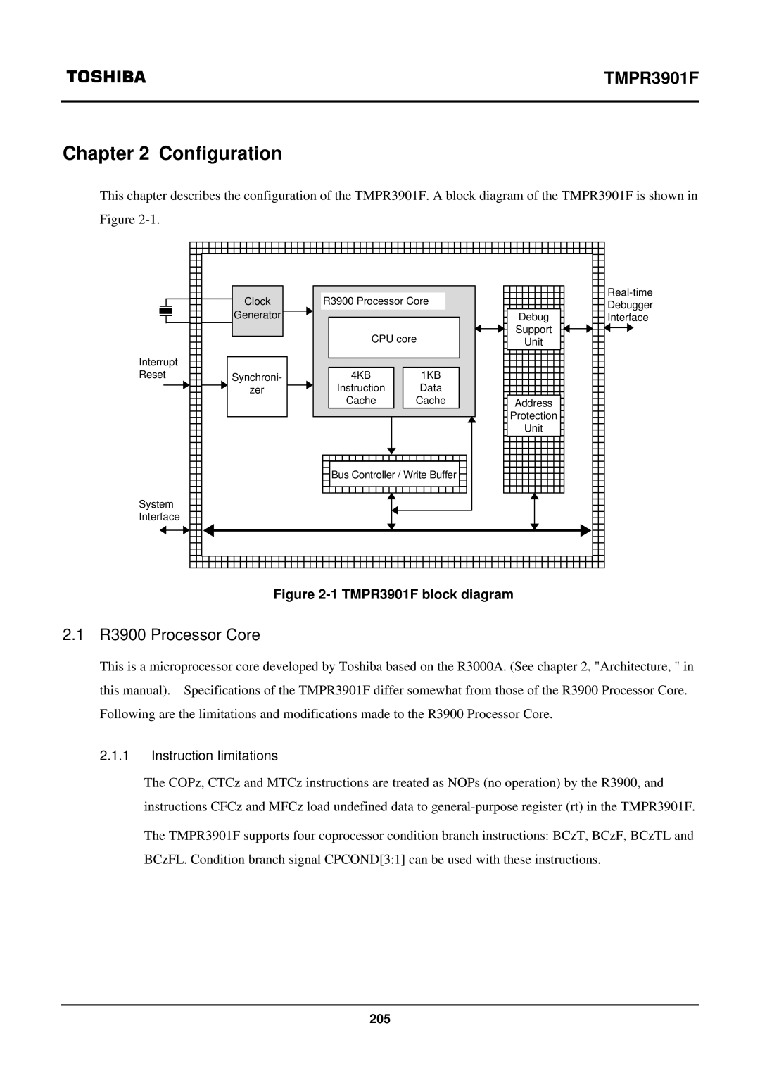 Toshiba TX39 user manual Configuration, R3900 Processor Core, Instruction Iimitations 