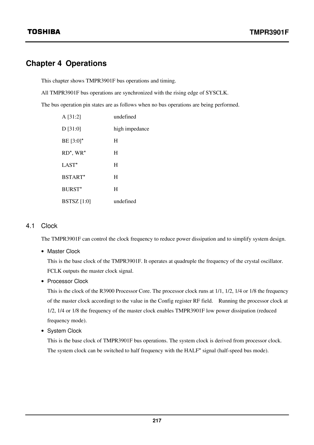 Toshiba TX39 user manual Operations, ∙ Master Clock, ∙ Processor Clock, ∙ System Clock 