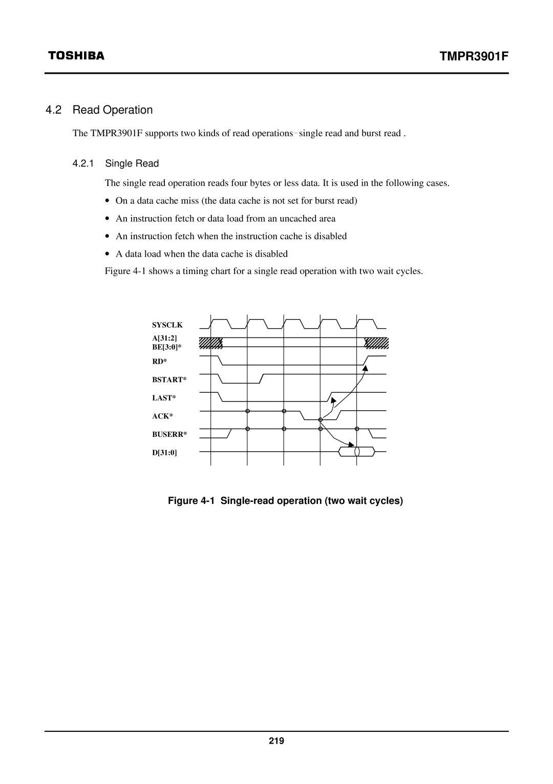 Toshiba TX39 user manual Read Operation, Single Read 