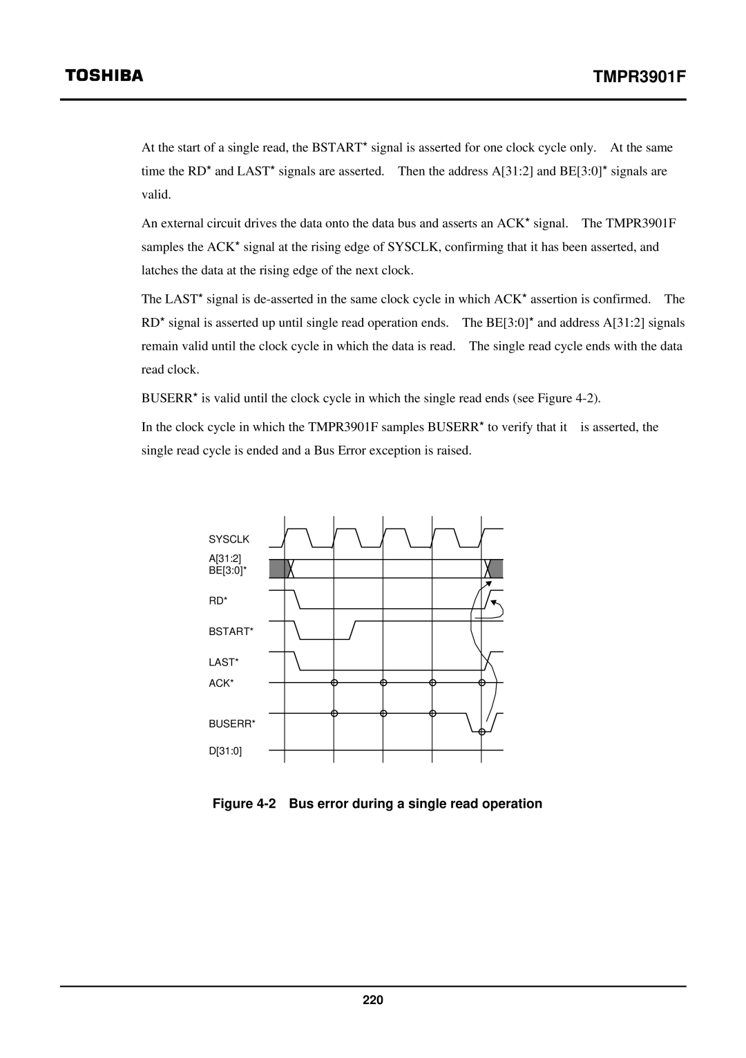 Toshiba TX39 user manual Bus error during a single read operation 