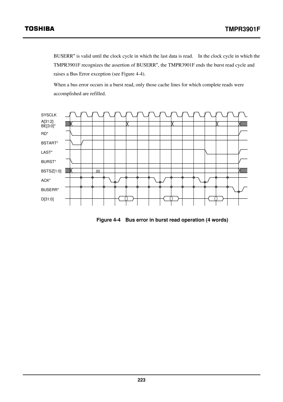 Toshiba TX39 user manual Bus error in burst read operation 4 words 