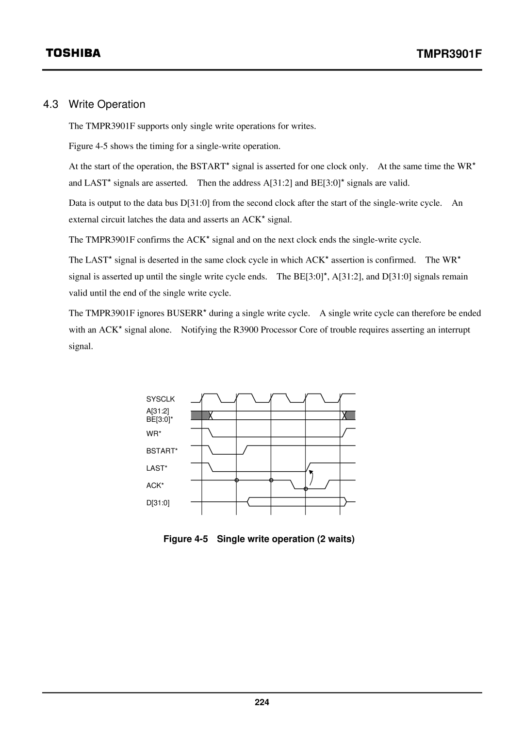 Toshiba TX39 user manual Write Operation, Single write operation 2 waits 