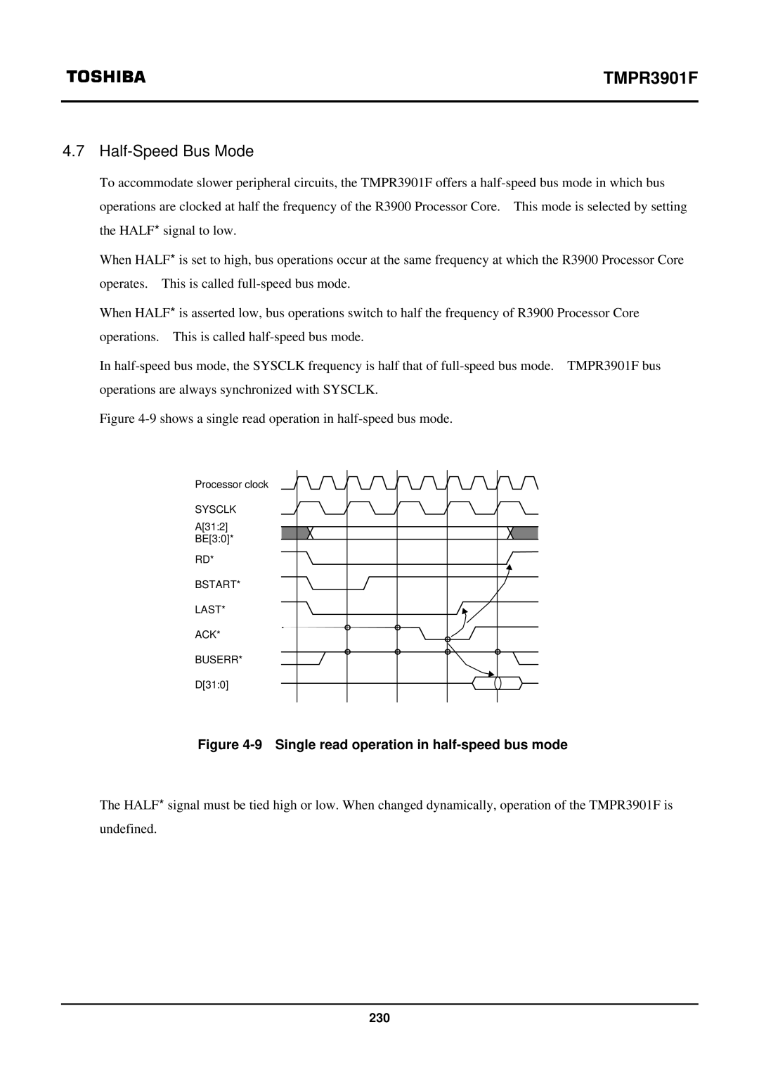 Toshiba TX39 user manual Half-Speed Bus Mode, Single read operation in half-speed bus mode 