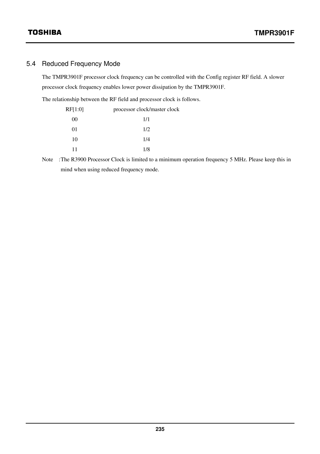 Toshiba TX39 user manual Reduced Frequency Mode 