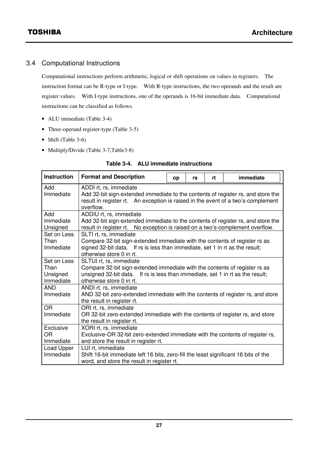 Toshiba TX39 user manual Computational Instructions 