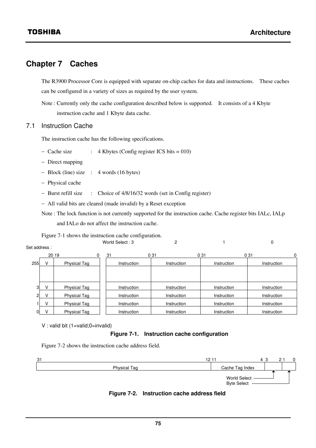 Toshiba TX39 user manual Caches, Instruction Cache 