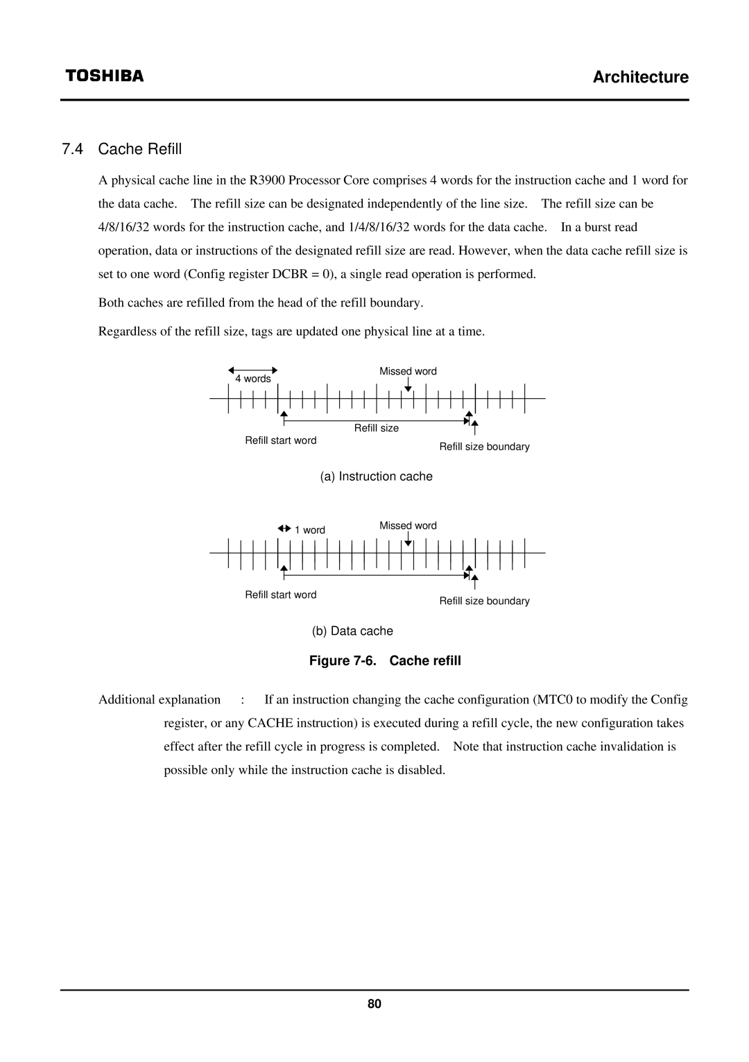 Toshiba TX39 user manual Cache Refill, Cache refill 