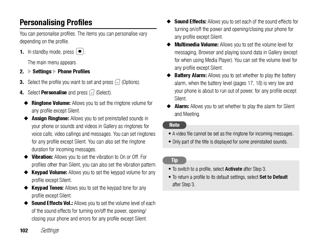 Toshiba TX80 manual Personalising Profiles 