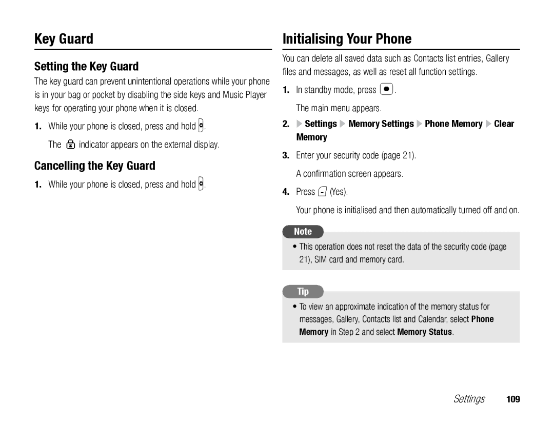 Toshiba TX80 manual Initialising Your Phone, Setting the Key Guard, Cancelling the Key Guard 