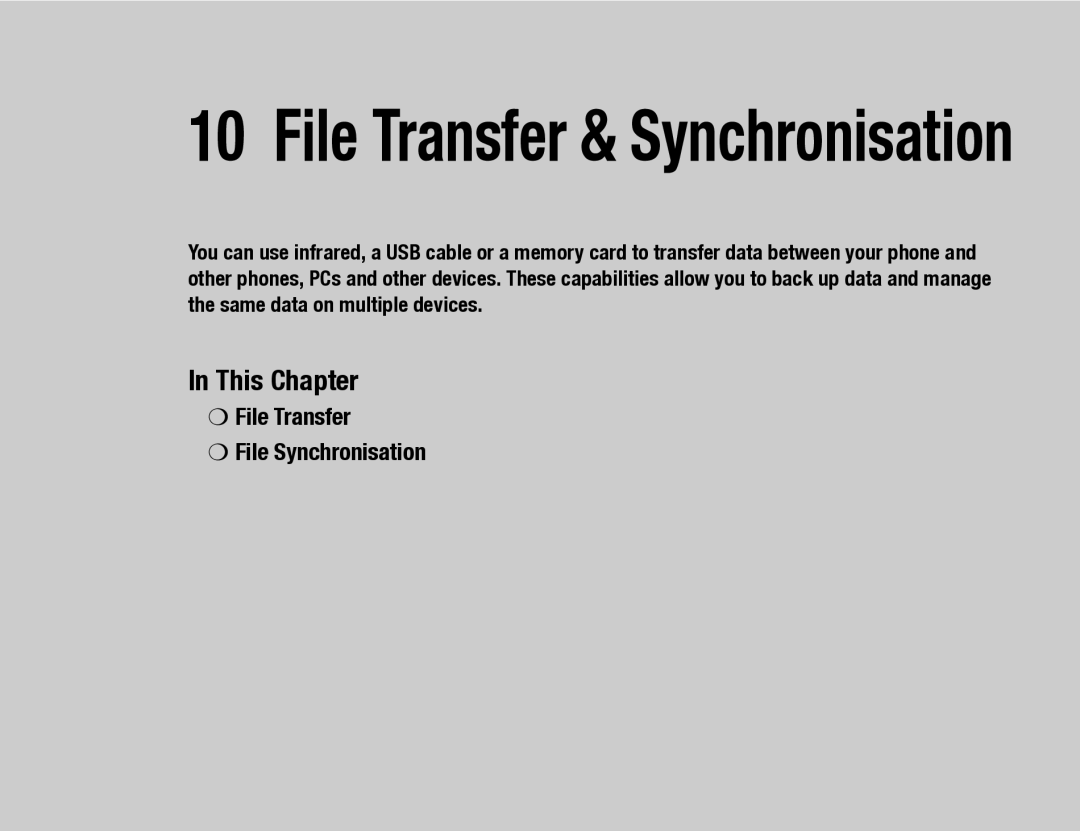 Toshiba TX80 manual File Transfer & Synchronisation, File Transfer File Synchronisation 