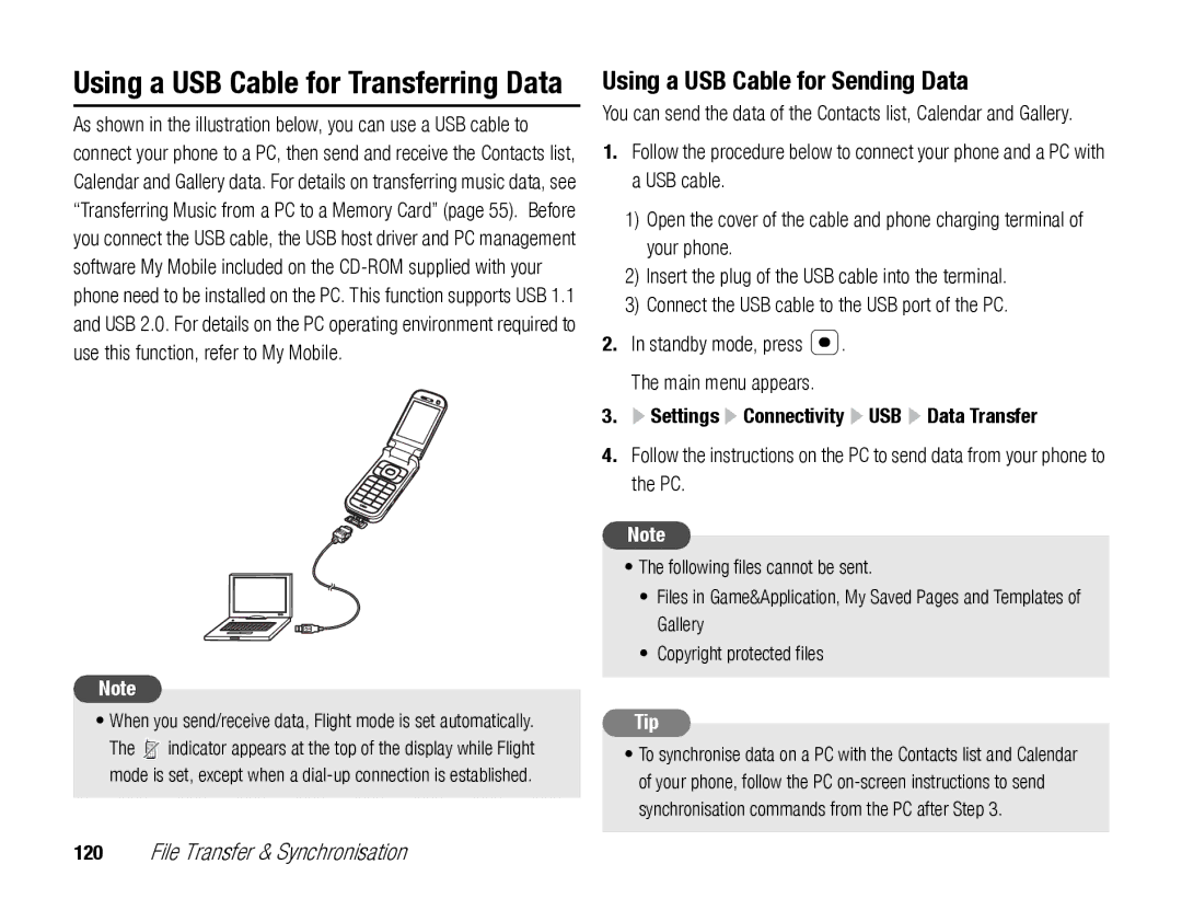 Toshiba TX80 manual Using a USB Cable for Transferring Data, Using a USB Cable for Sending Data 