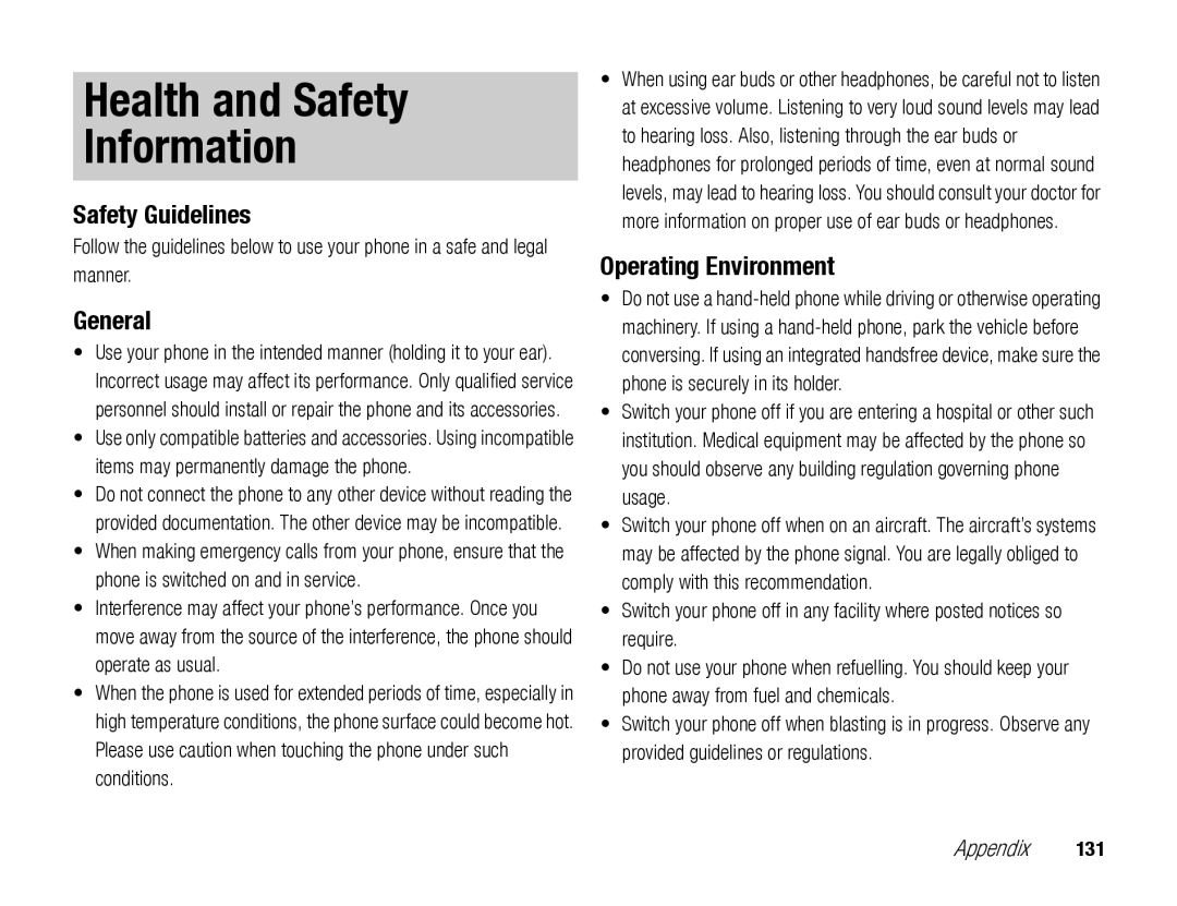 Toshiba TX80 manual Health and Safety Information, Safety Guidelines, General, Operating Environment 