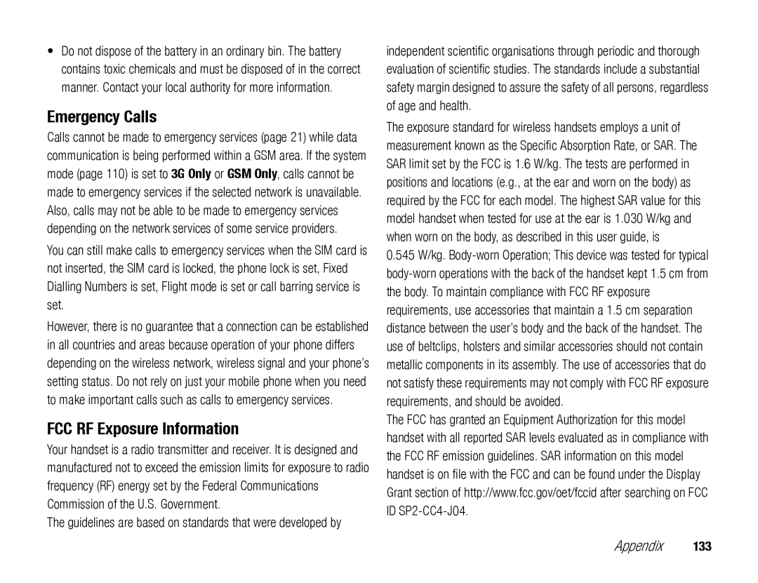 Toshiba TX80 manual Emergency Calls, FCC RF Exposure Information 