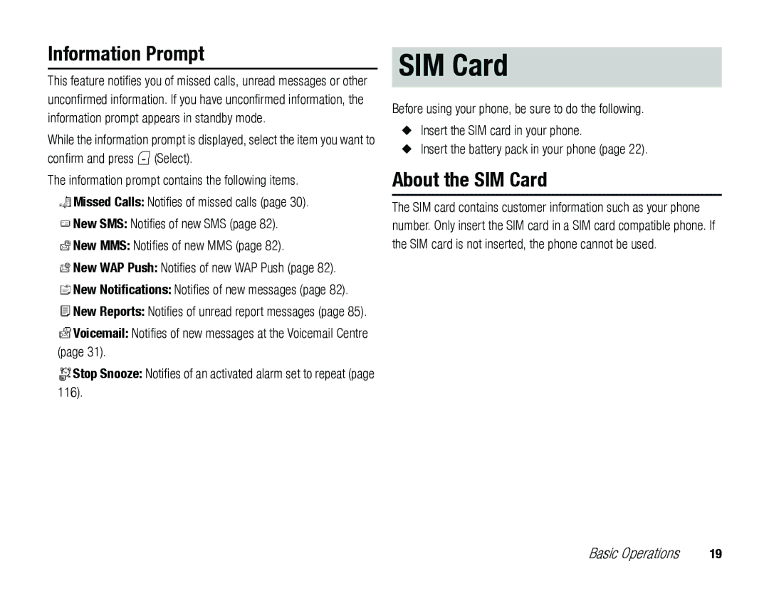 Toshiba TX80 manual Information Prompt, About the SIM Card 