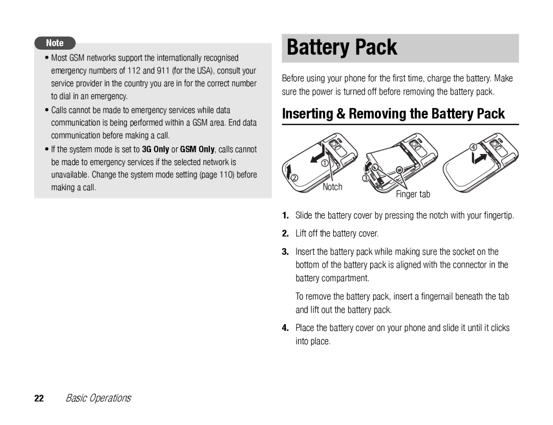 Toshiba TX80 manual Inserting & Removing the Battery Pack, Notch Finger tab, Lift off the battery cover 