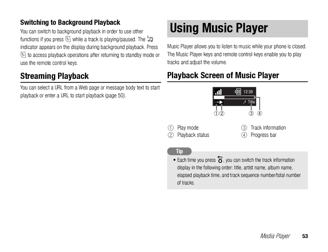 Toshiba TX80 Using Music Player, Streaming Playback, Playback Screen of Music Player, Switching to Background Playback 